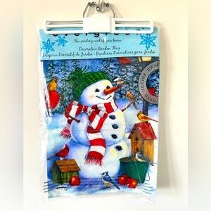 Evergreen Snowman with Birds Garden Flag